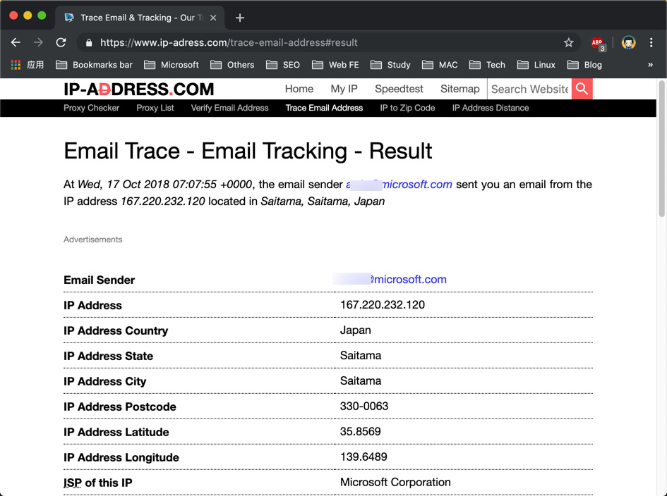 IP-Address Email Header Trace