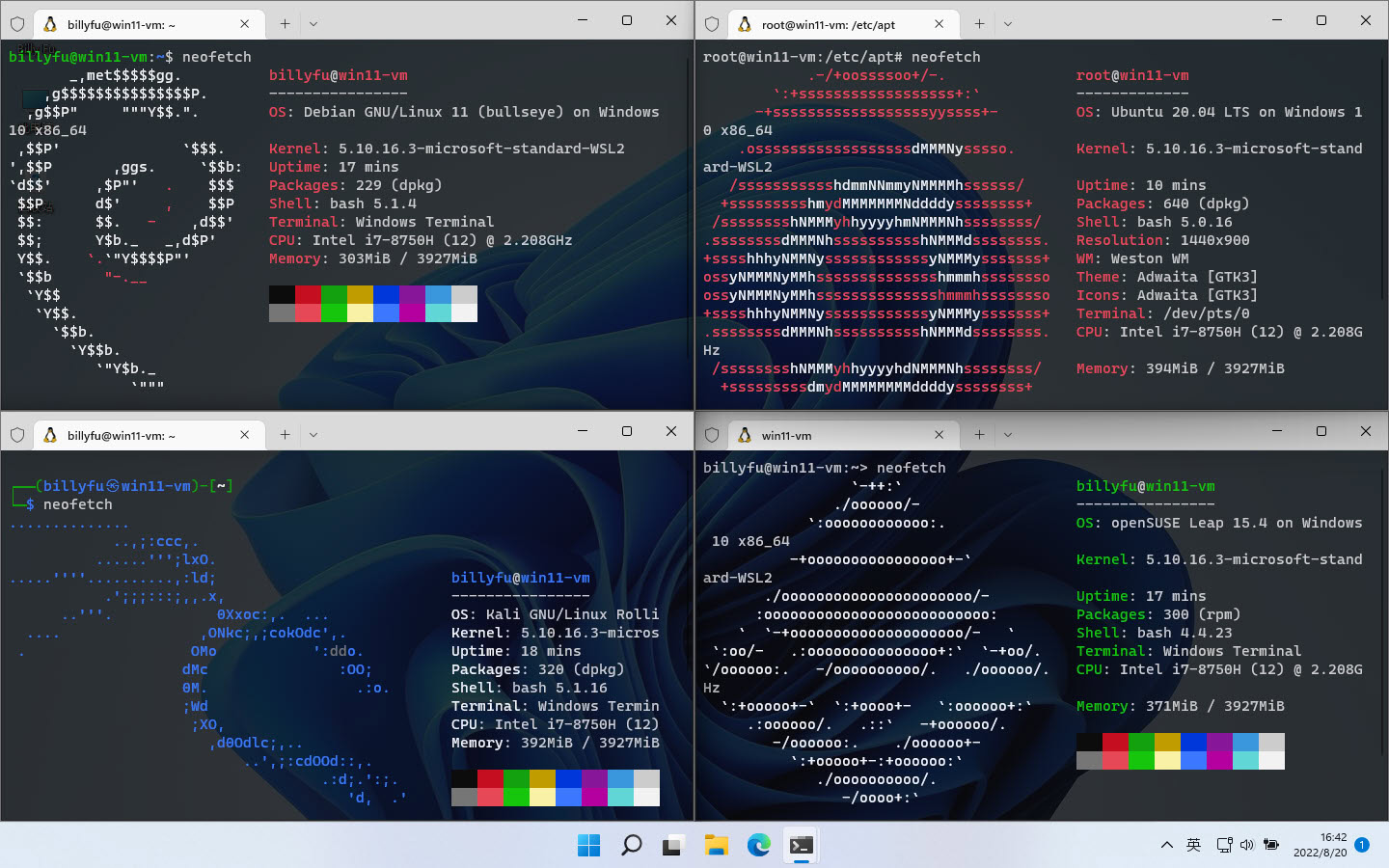 Windows Terminal 标签页中的 WSL Linux 发行版