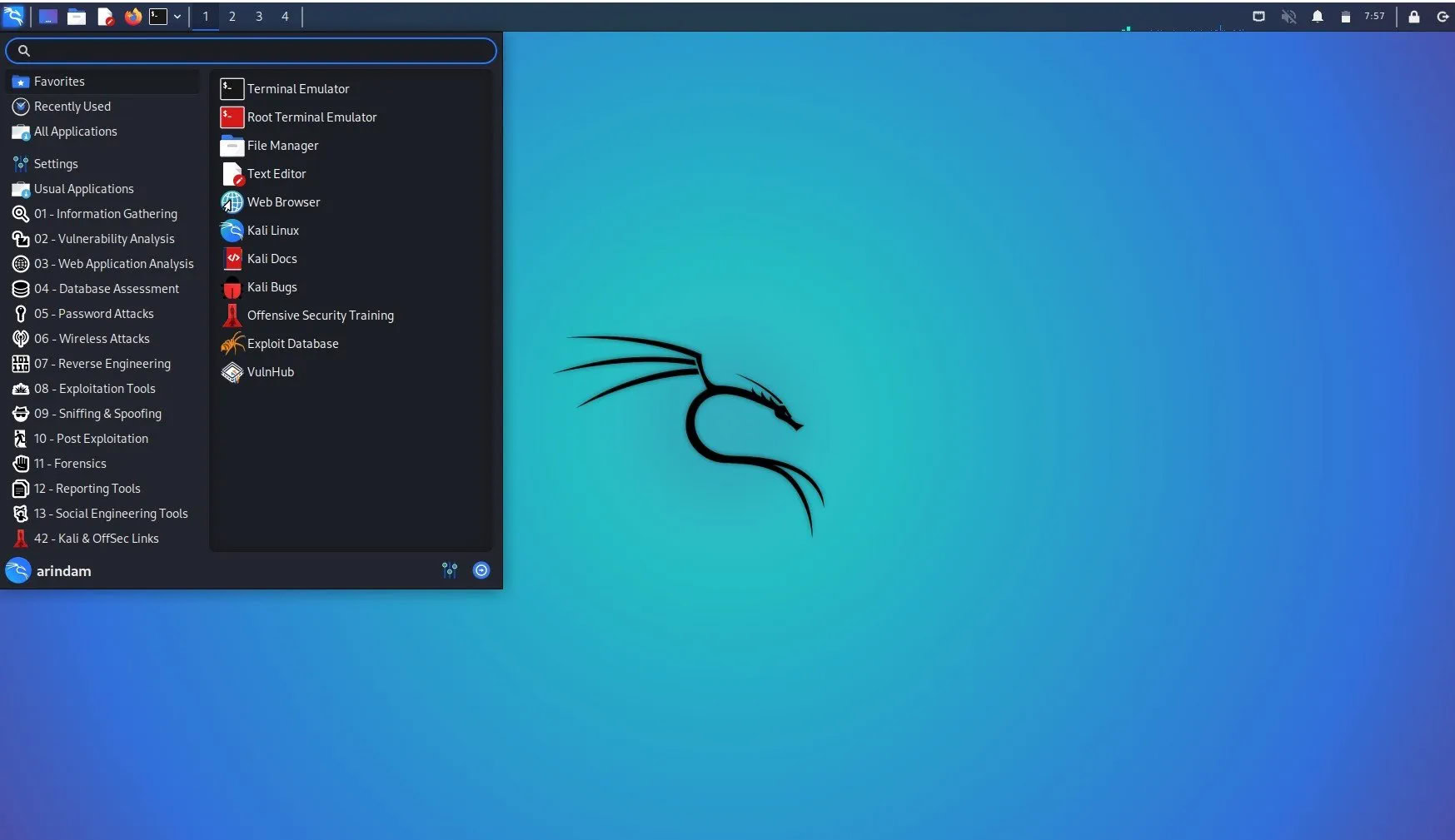 带有 Xfce 桌面环境的 Kali Linux