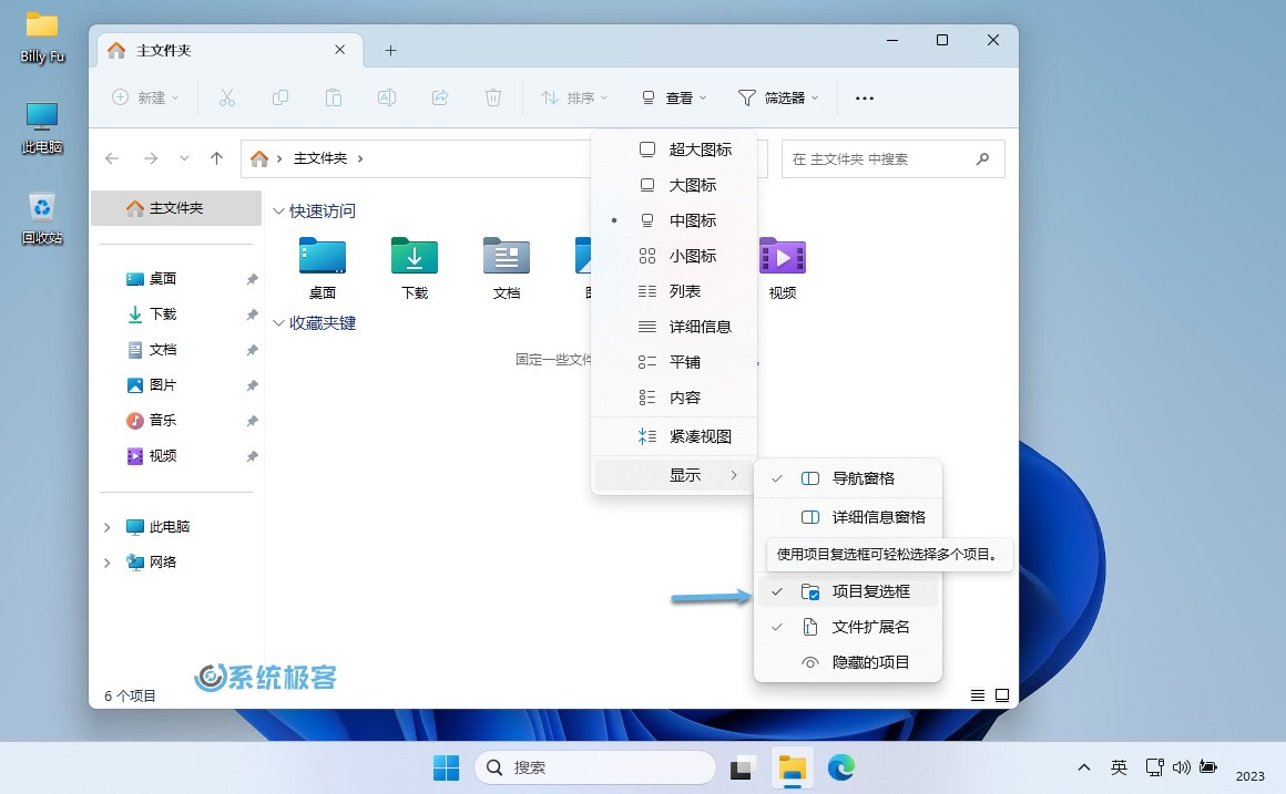 在 Windows 11 中取消勾选「项目复选框」