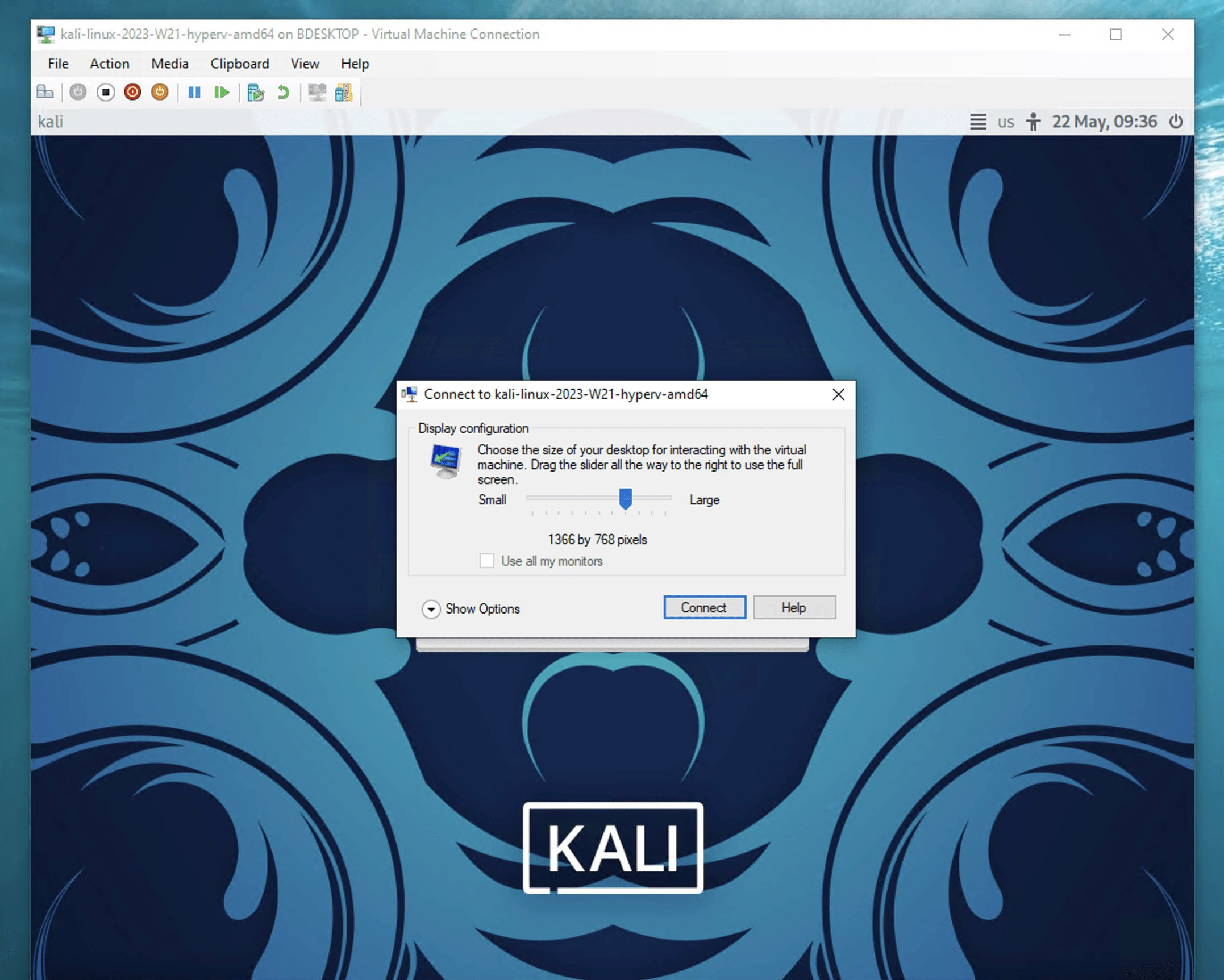 使用增强会话模式调整 Kali Linux 桌面大小