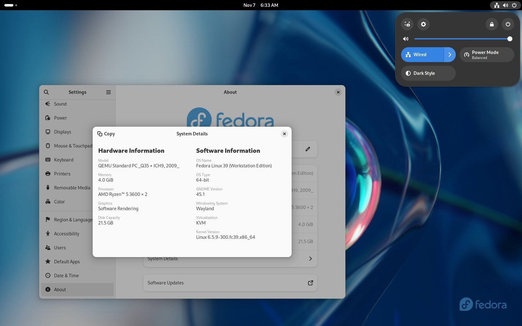 Fedora 39 Workstation 与 GNOME 45.1 桌面环境