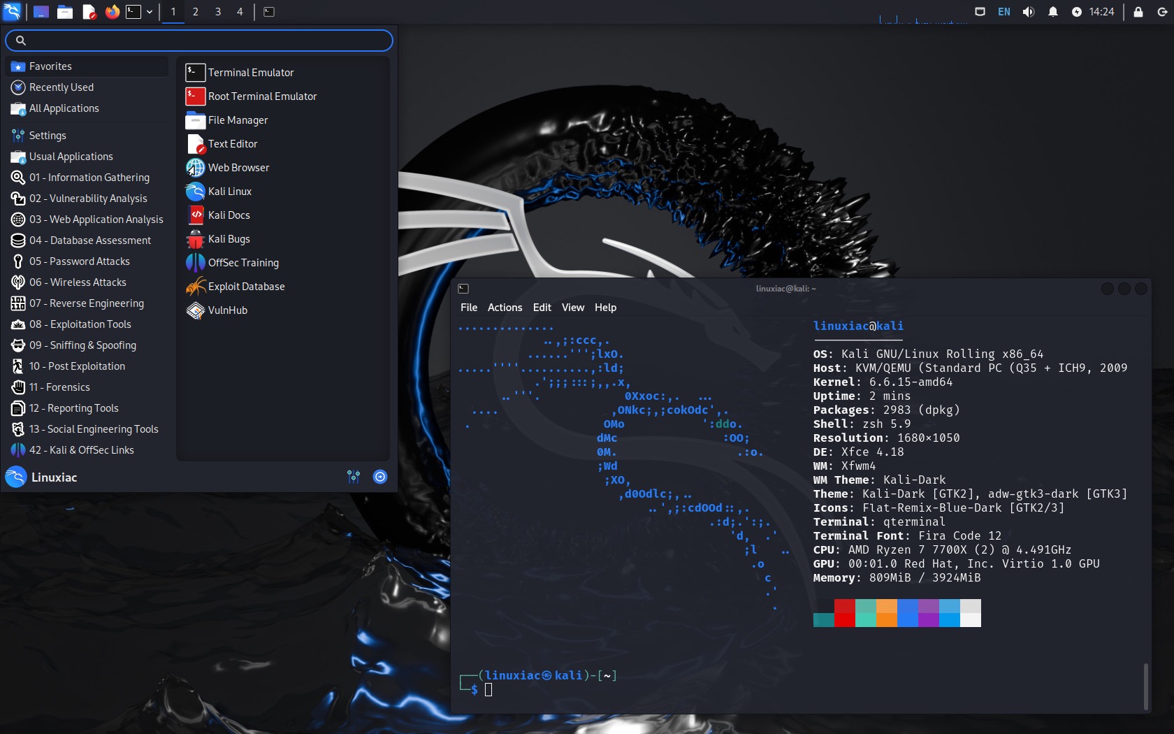 Kali Linux 2024.2 Xfce 桌面