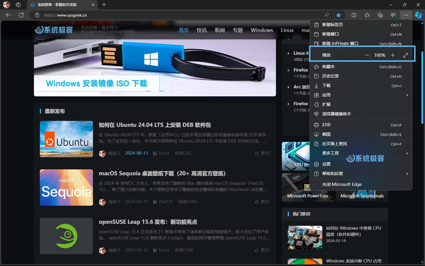 缩放 Microsoft Edge 页面大小