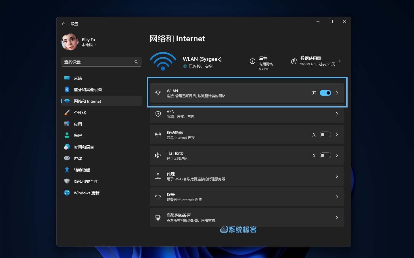 Windows 11 设置：网络和 Internet