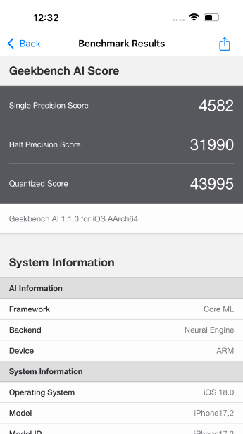 A18 Pro：Geekbench AI 跑分结果