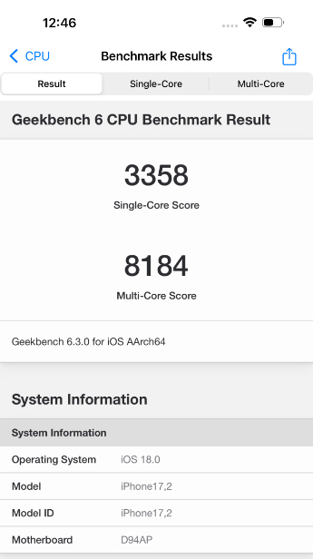 A18 Pro：Geekbench 6 CPU 跑分结果