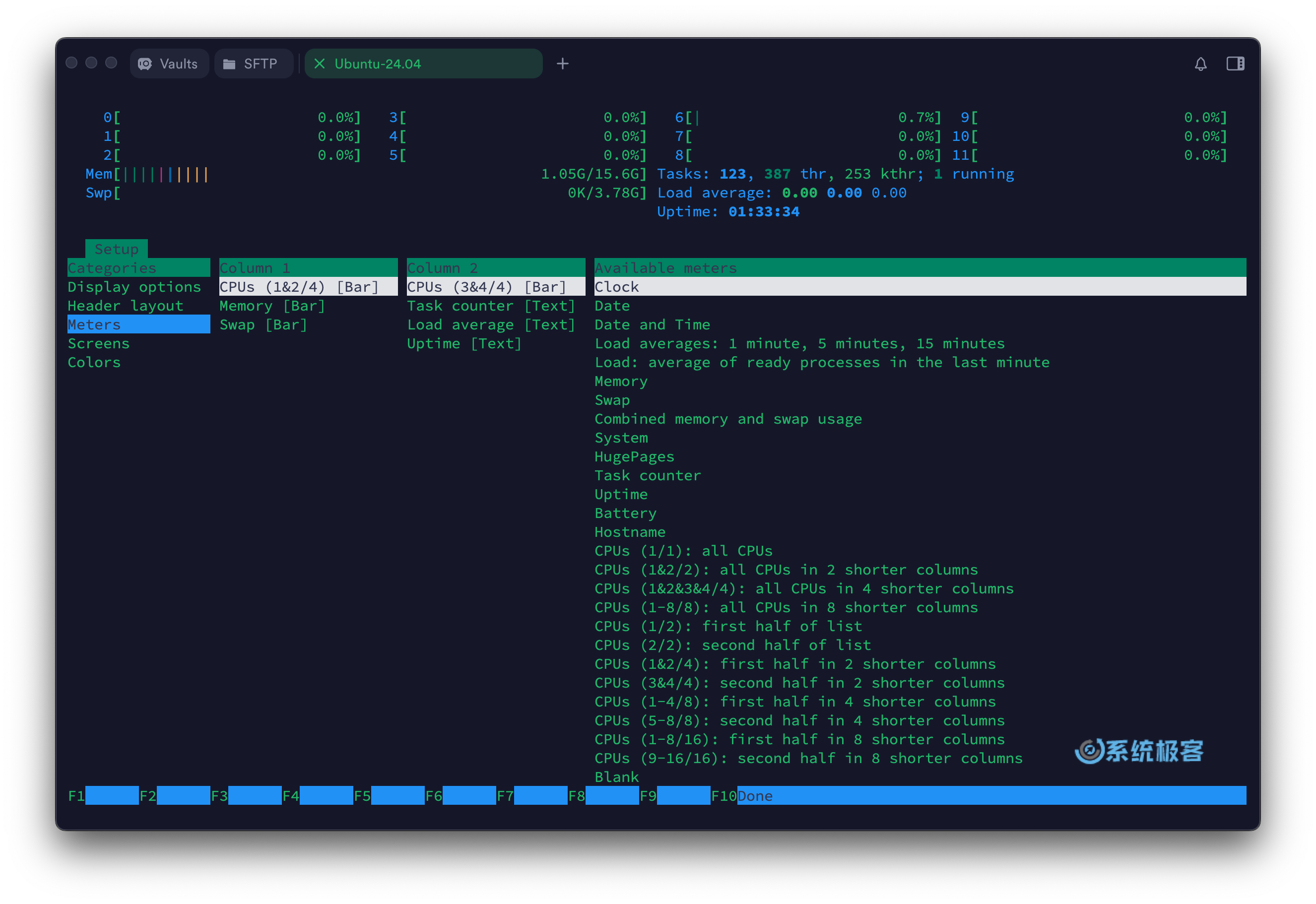 htop 命令：自定义计量器