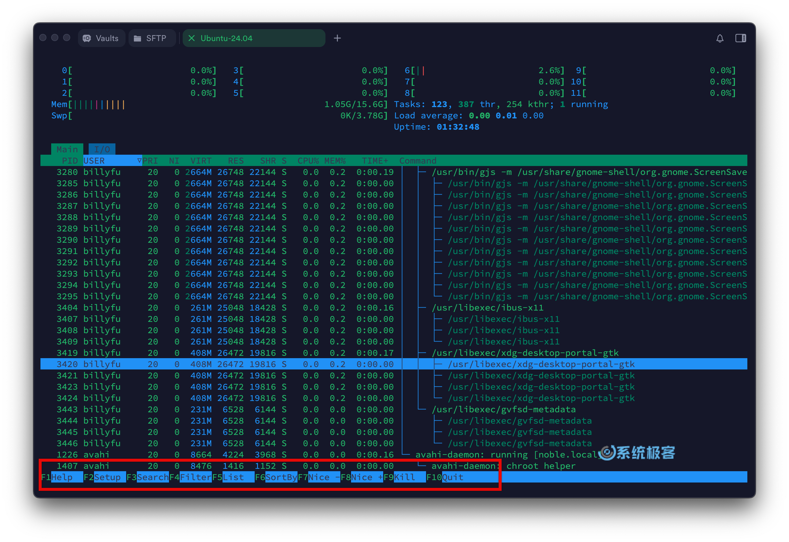 htop 命令：常用快捷键