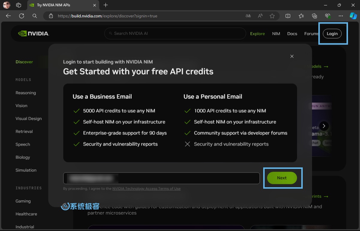 登录 Nvidia NIM API 官网