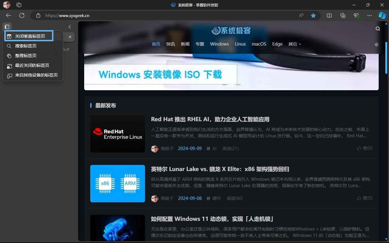 关闭 Microsoft Edge 垂直标签页