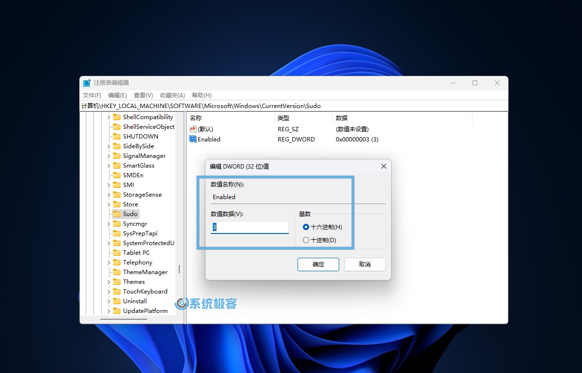 通过注册表启用 Windows 11 sudo 命令