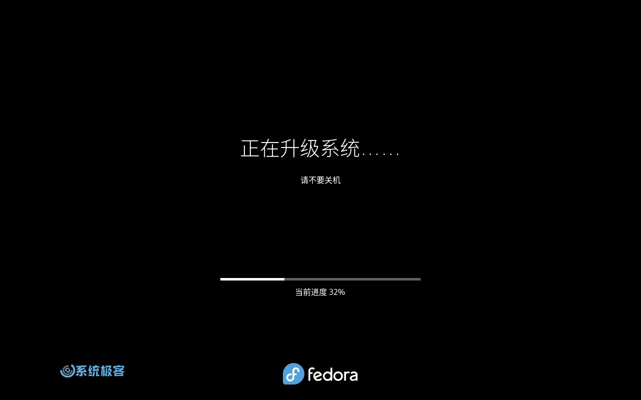 查看更新进度，并等待 Fedora 更新完成