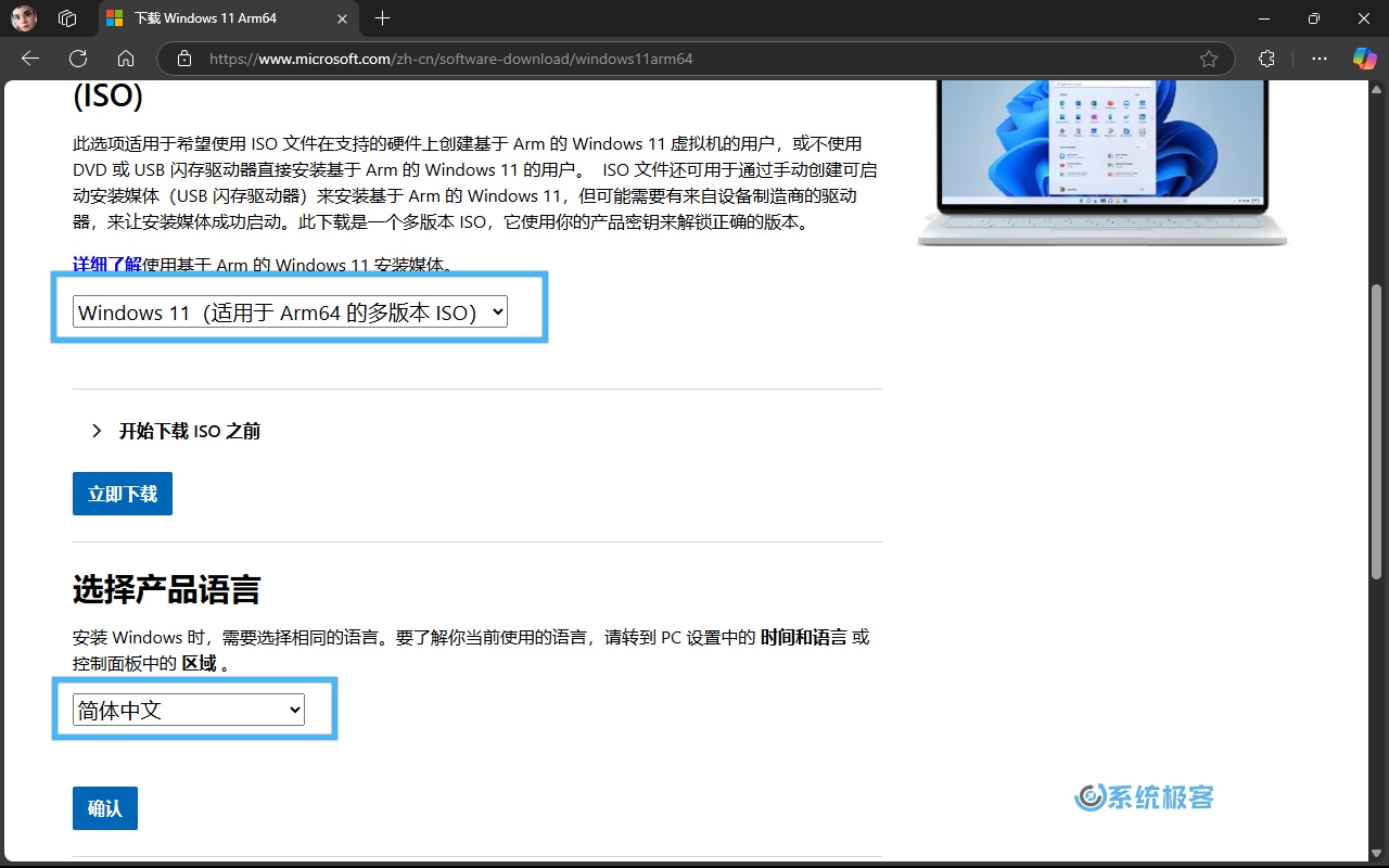 下载 Windows 11 Arm64 安装镜像