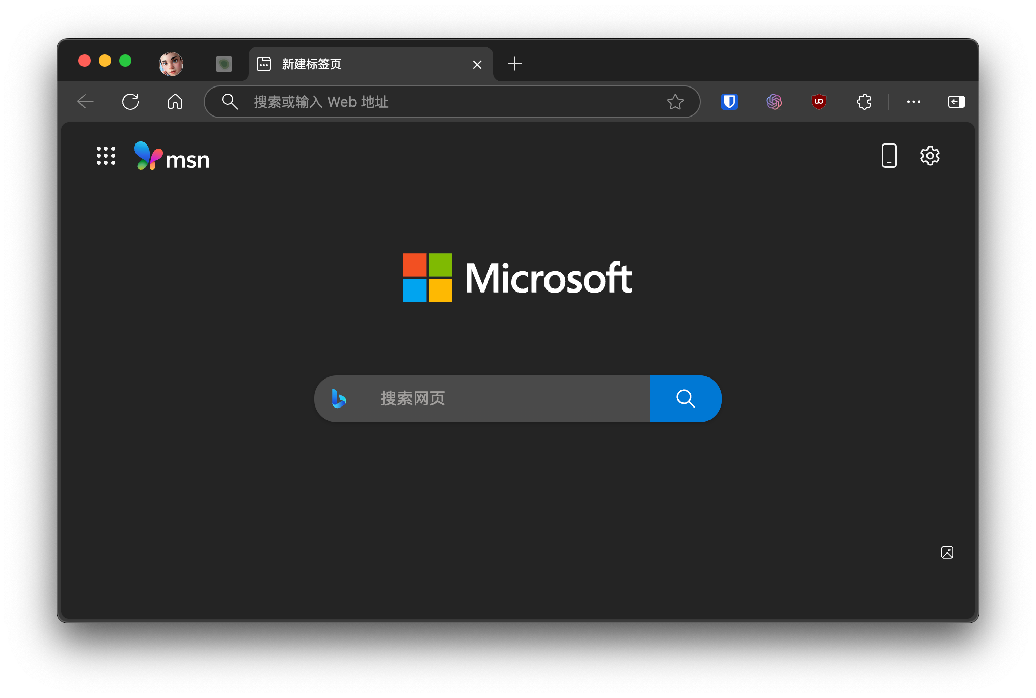 Microsoft Edge 标签页中的 MSN logo