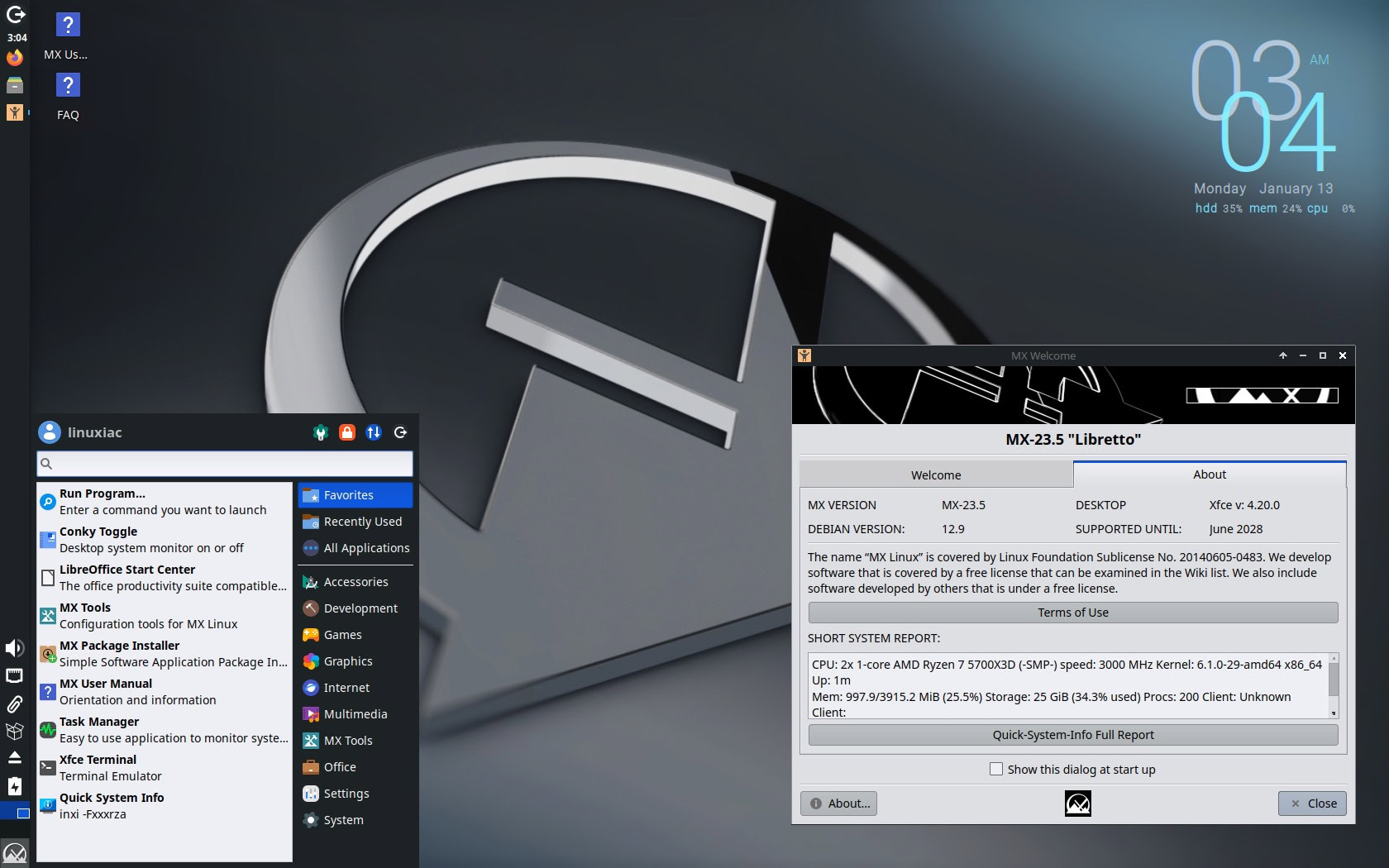 MX Linux 23.5 XFCE 桌面