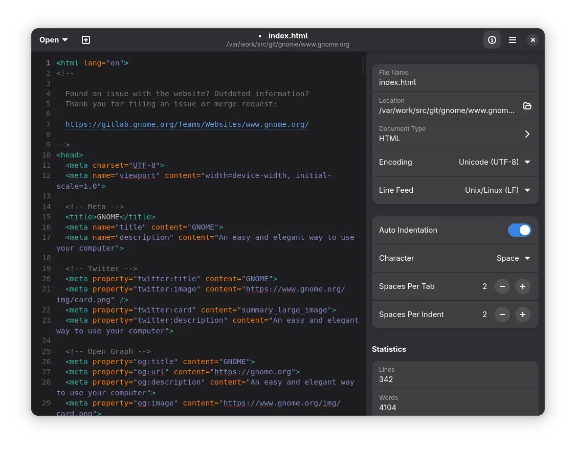 GNOME 48 文本编辑器