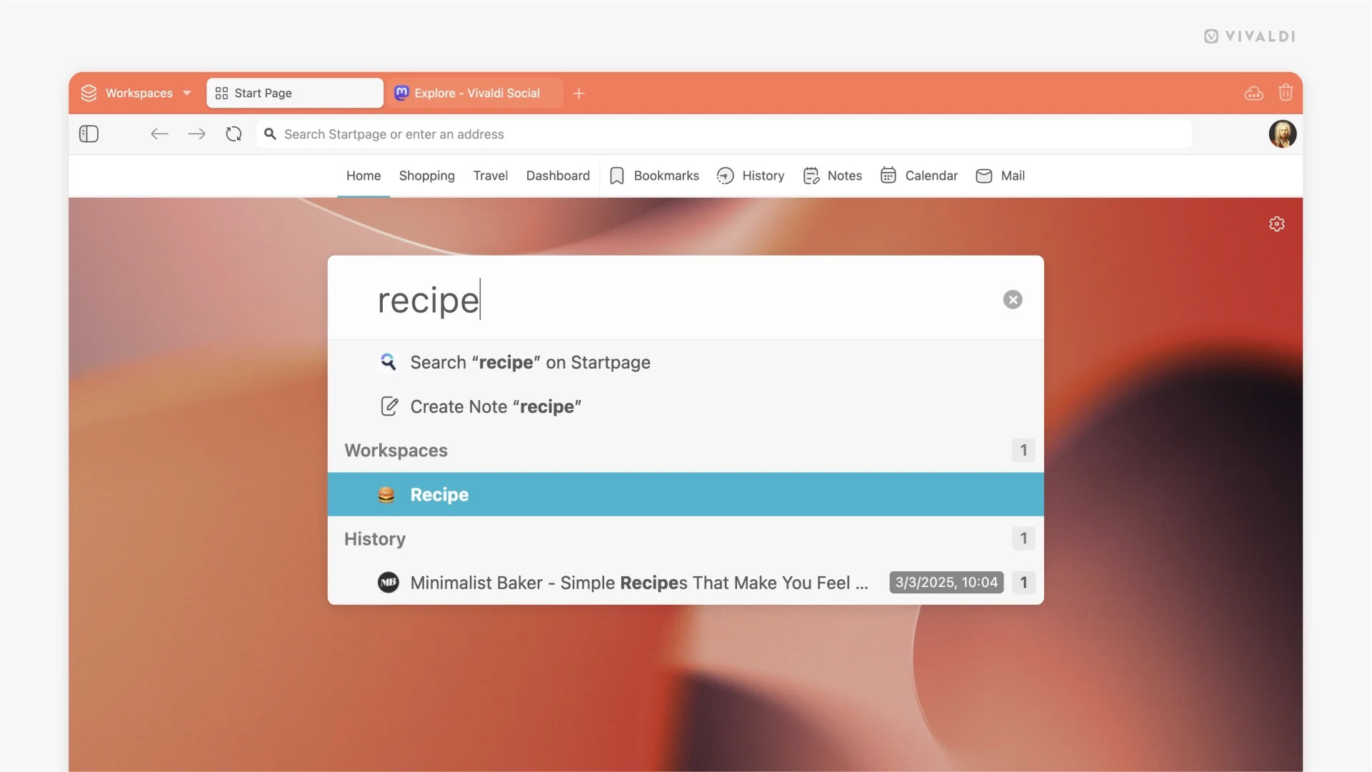 Vivaldi 7.2 快捷命令集成工作空间