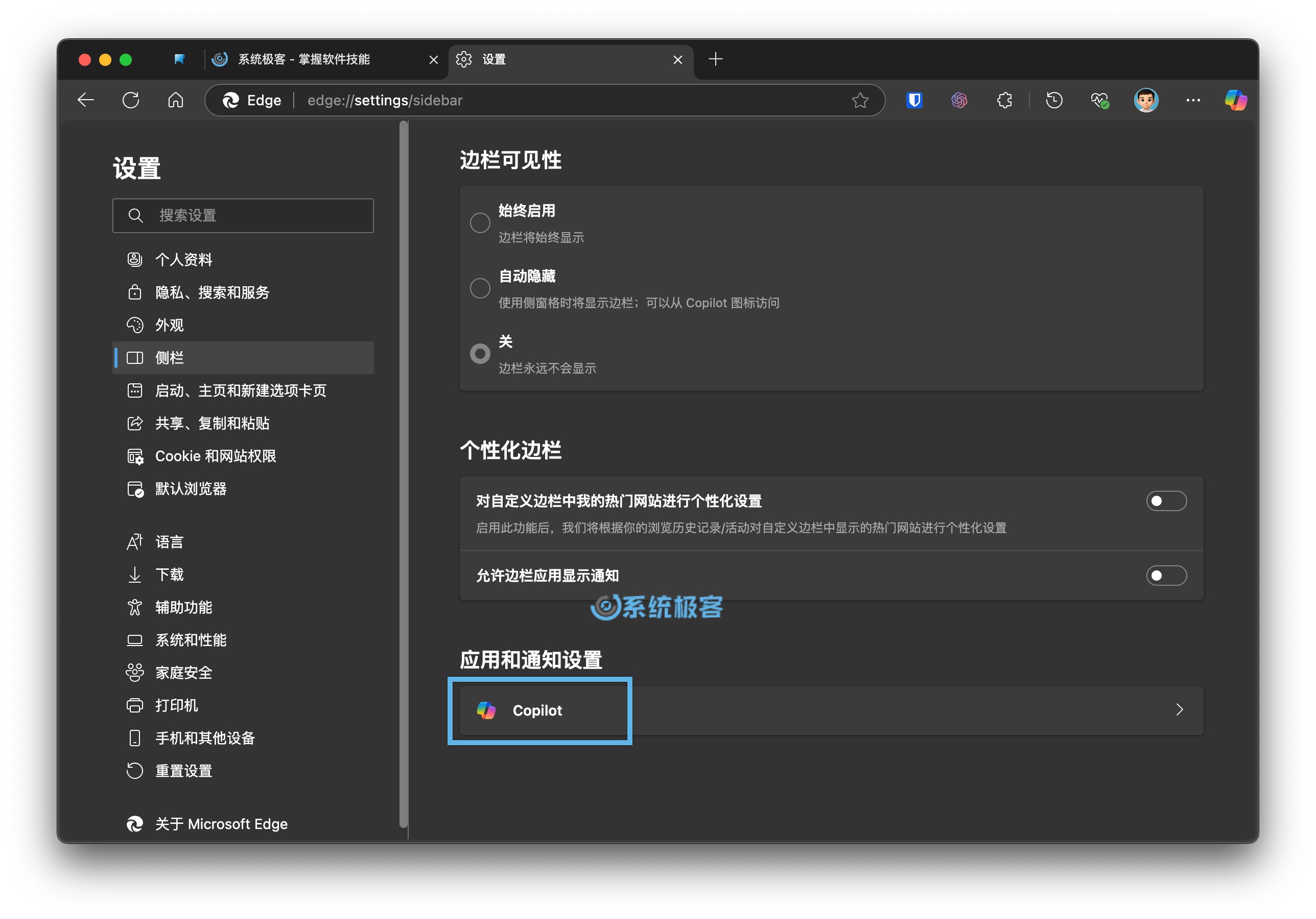 Edge 中的 Copilot 设置