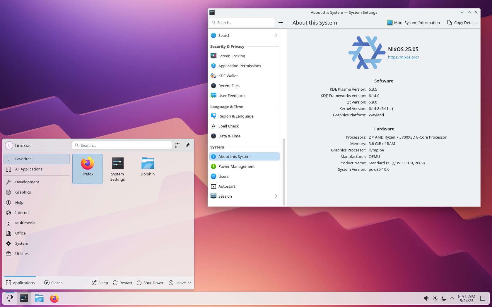 NixOS 25.05 KDE 桌面环境
