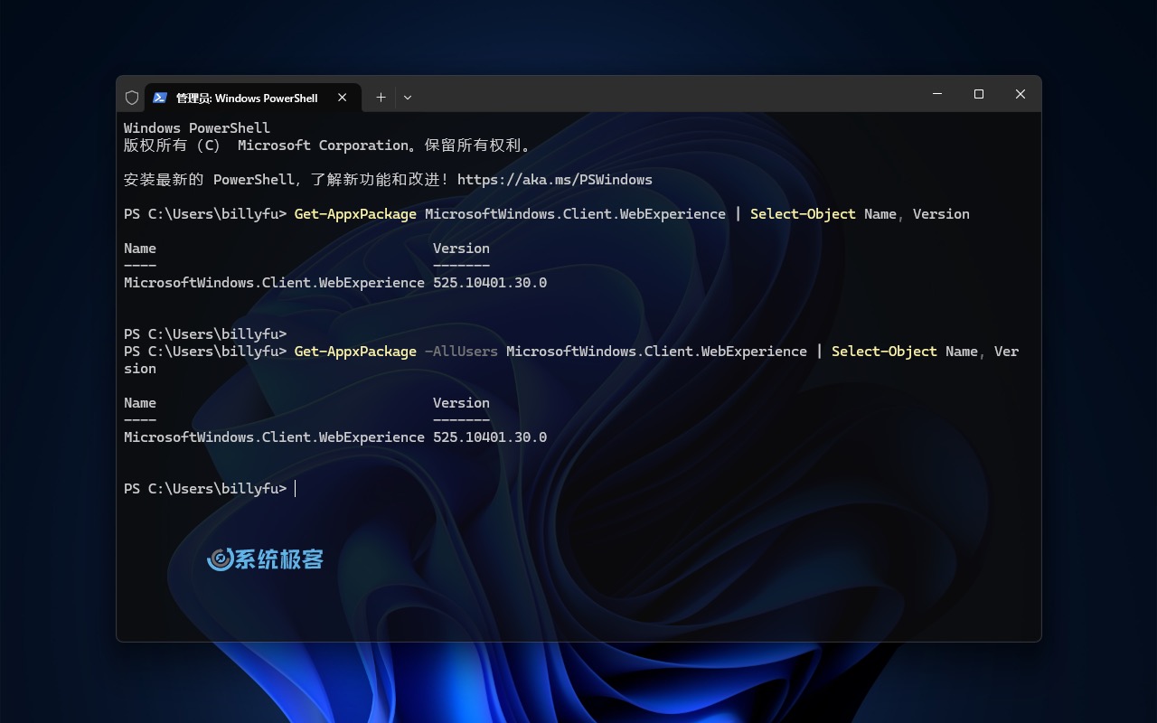 使用 PowerShell 查看 Web Experience Pack 版本