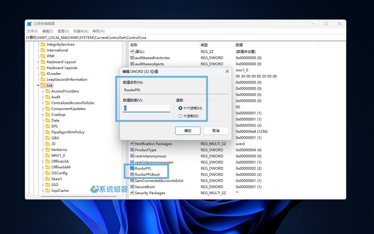 通过注册表管理 LSA 保护