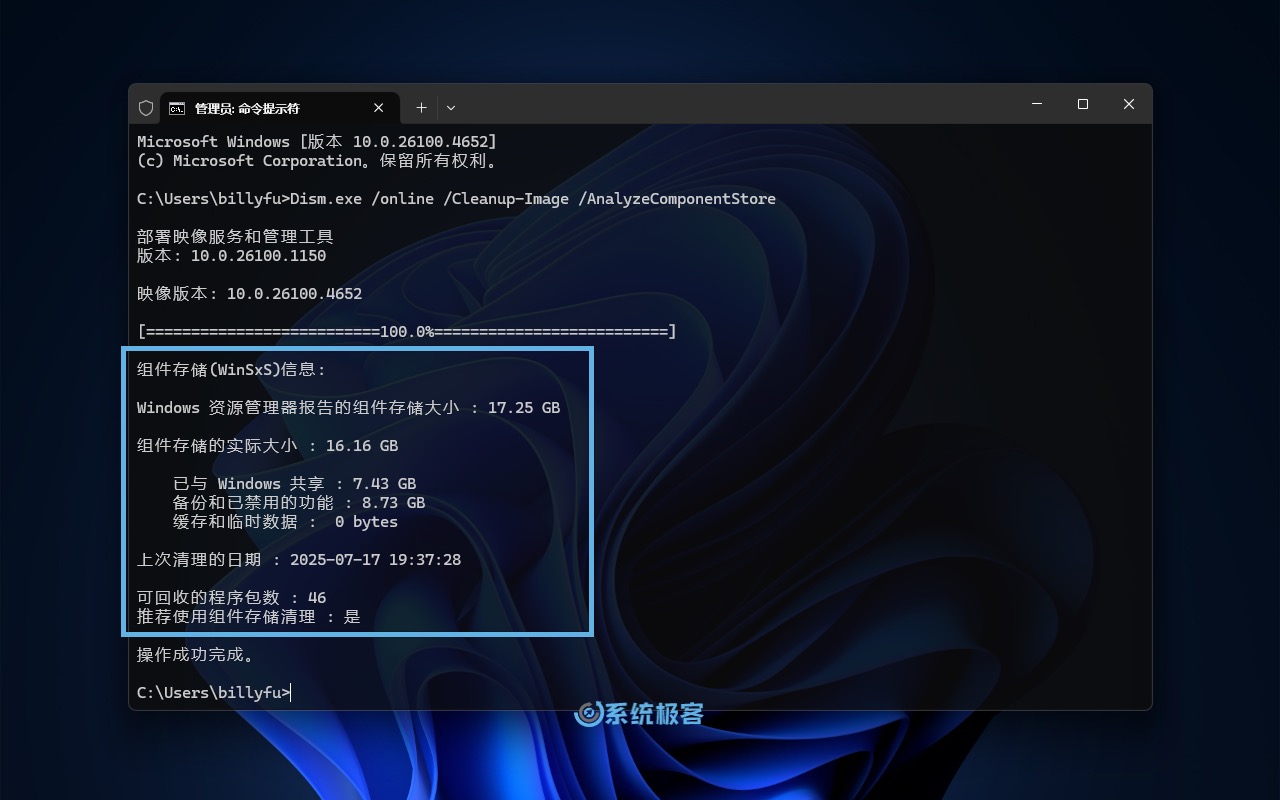 查看 WinSxS 组件存储信息