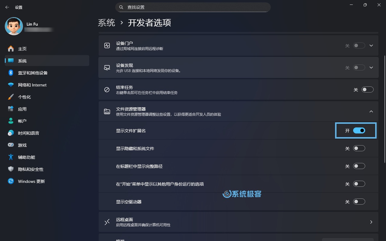 通过「设置」显示文件扩展名