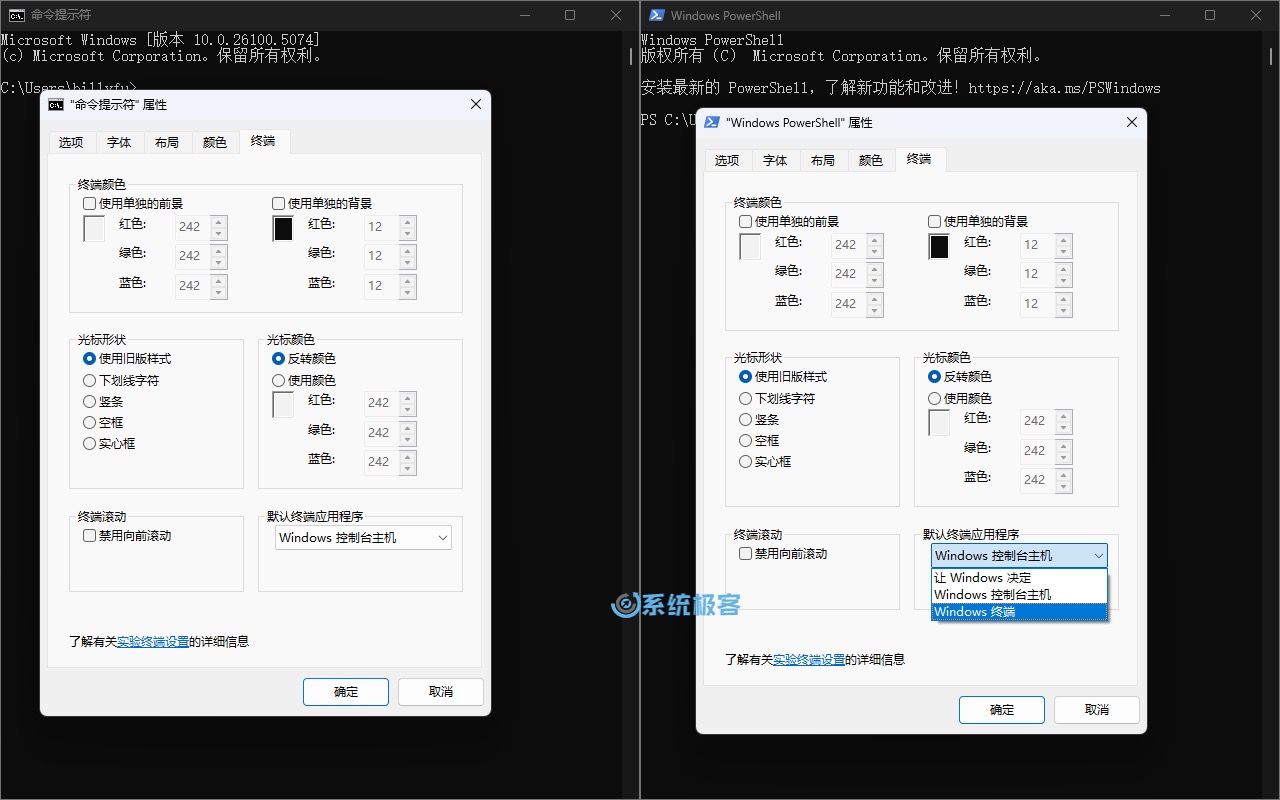 通过 CMD 或 PowerShell 设置默认终端应用