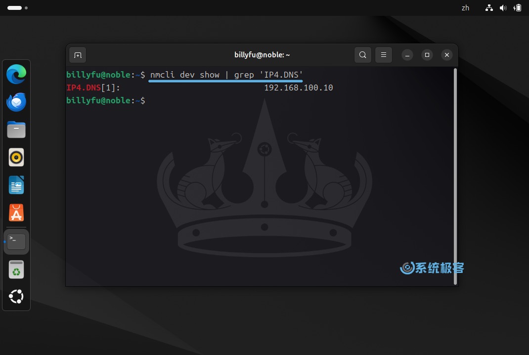 使用 nmcli 命令查看 DNS