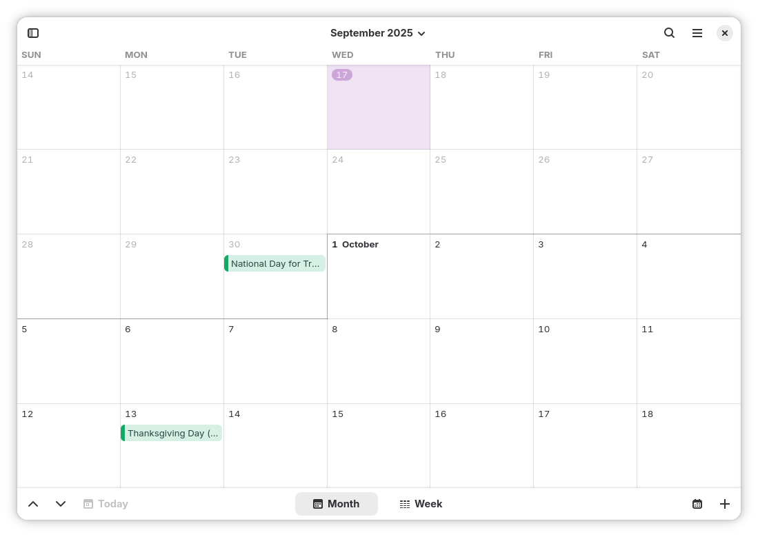 GNOME 49「日历」应用
