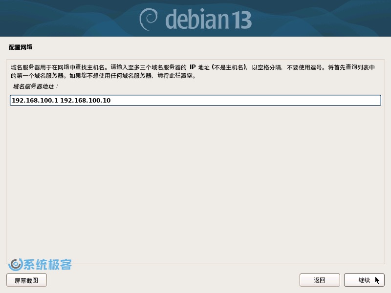 输入 DNS 服务器地址