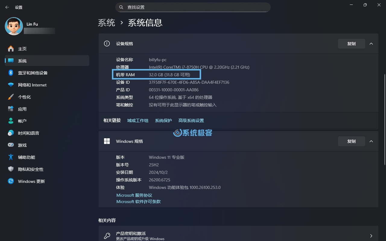 查看机带 RAM