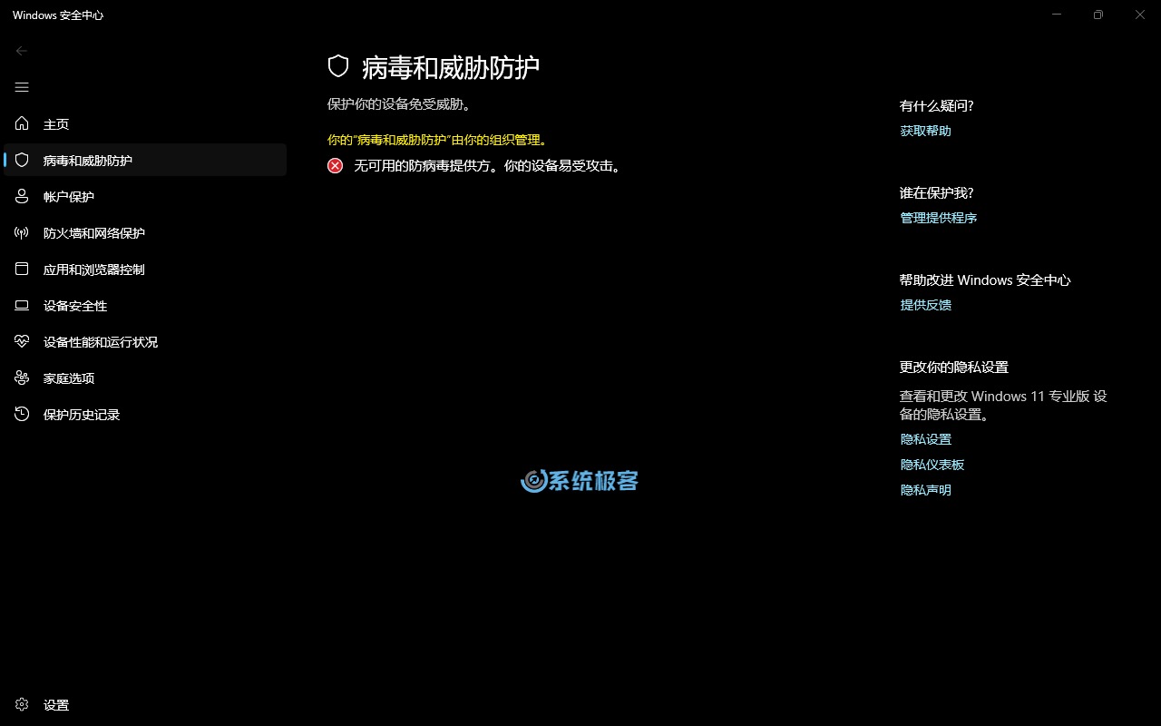禁用 Defender 之后的安全提示
