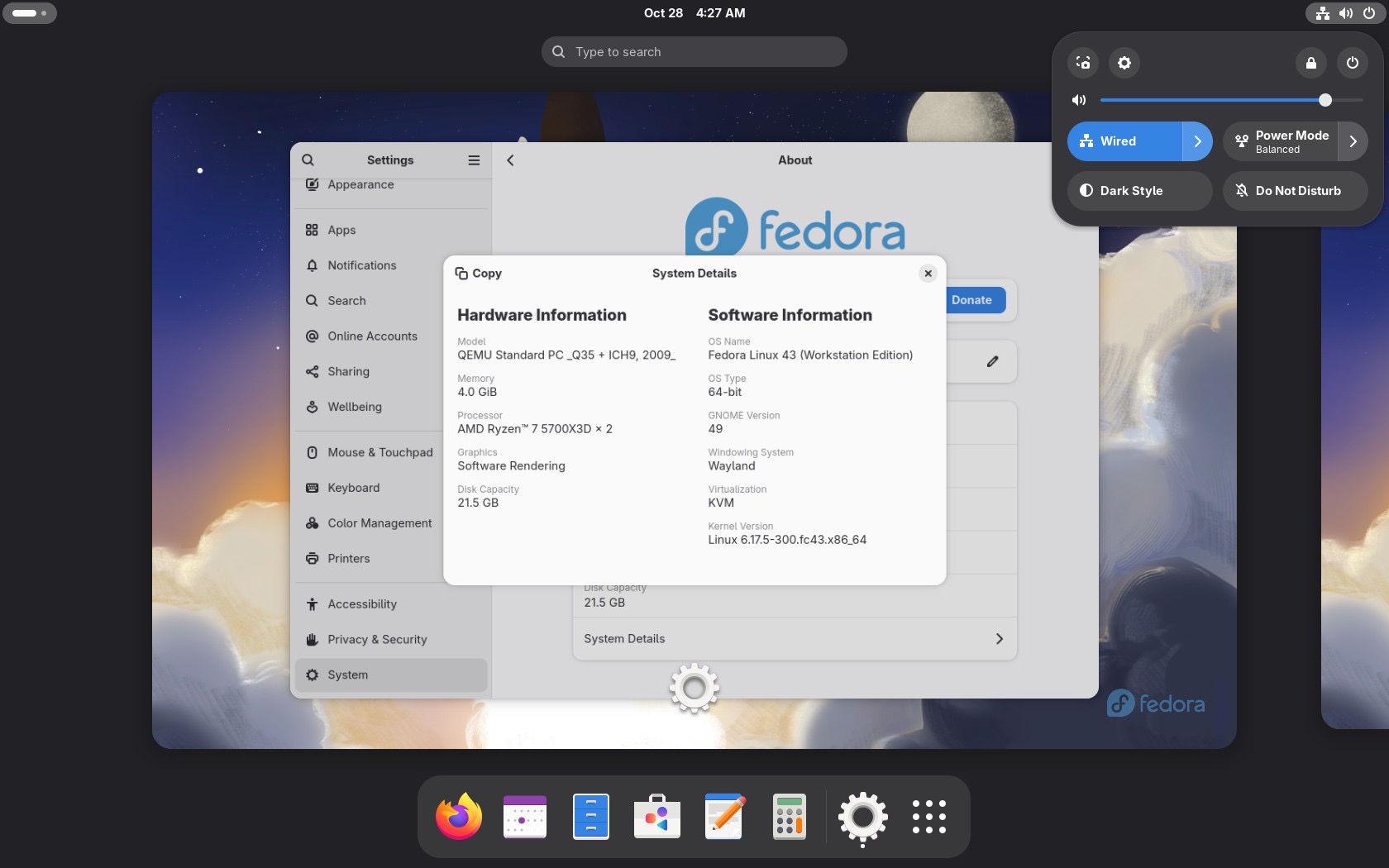Fedora Workstation 43 GNOME