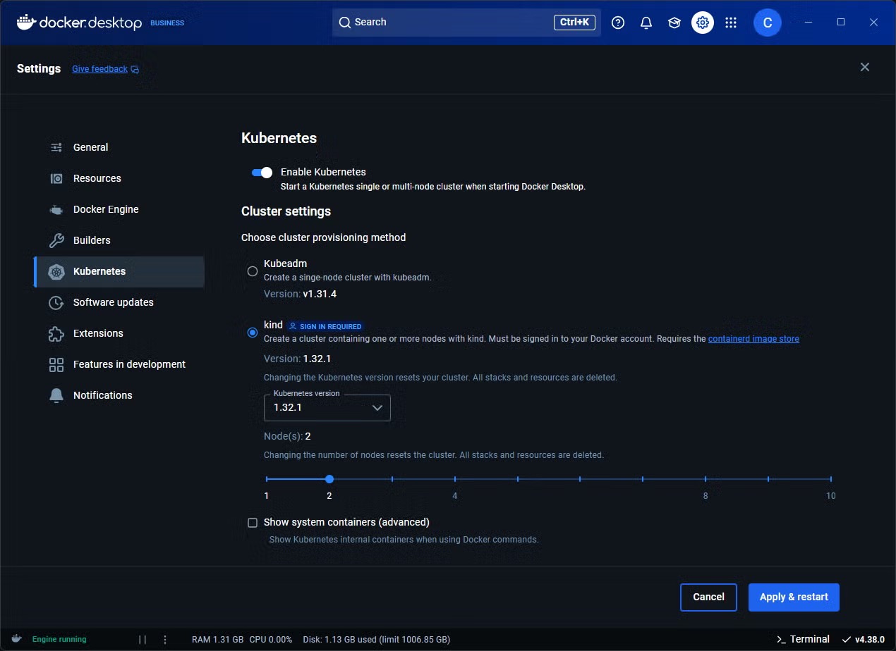 Docker Desktop k8s Settings
