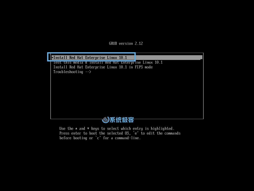 选择 Install Red Hat Enterprise Linux 10