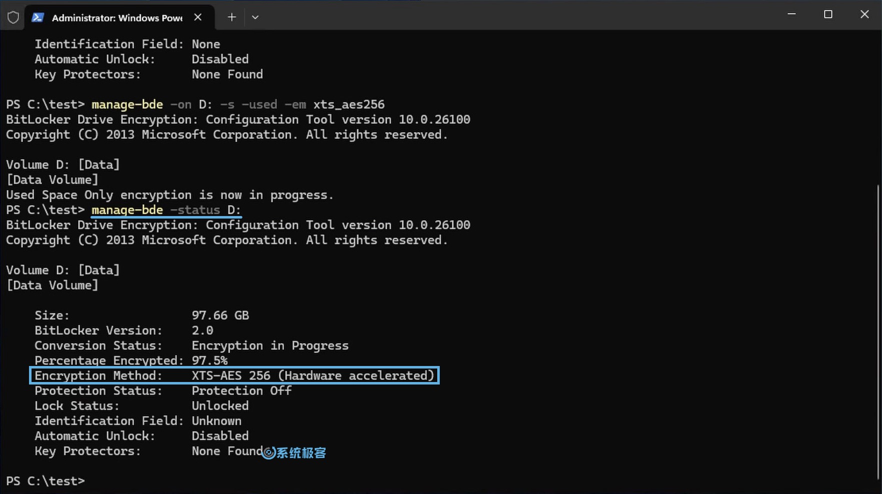 查看指定分区的 Bitlocker 加密方式