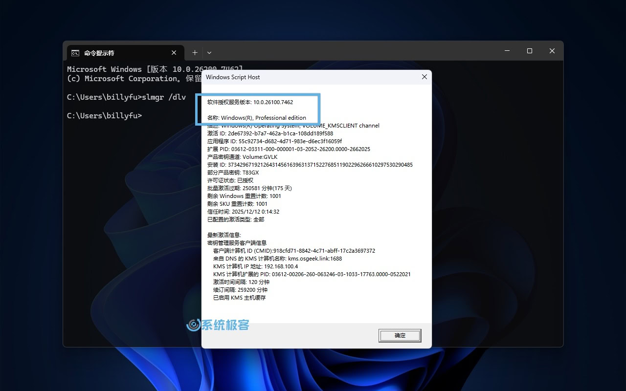 使用 slmgr 脚本查看 OS Build 和 Edition