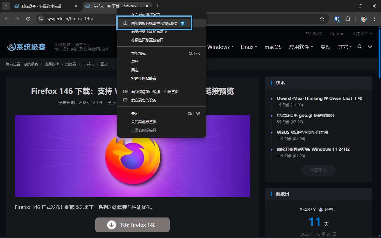 向新的拆分视图中添加标签页