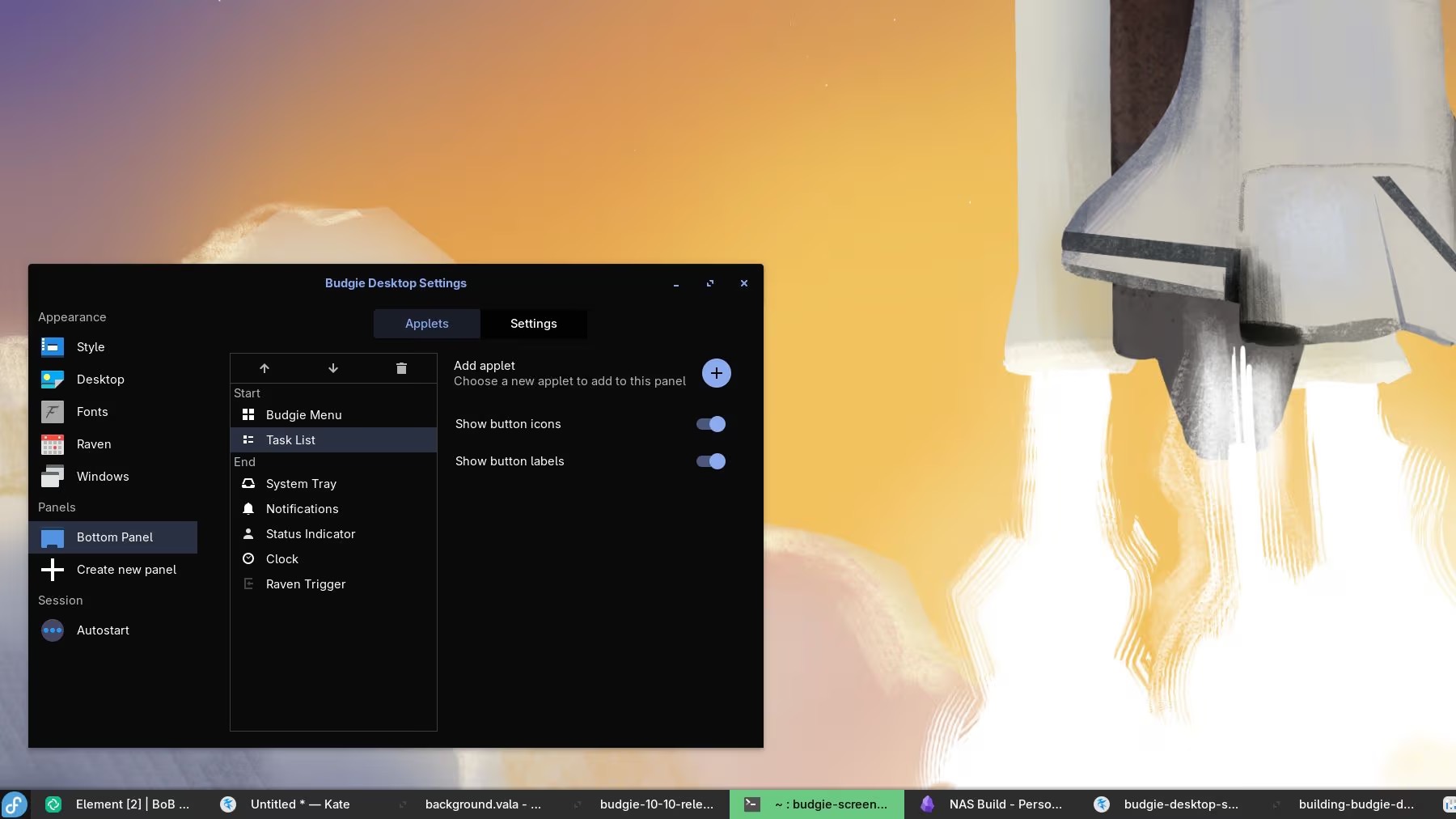 Budgie 10.10 传统任务栏