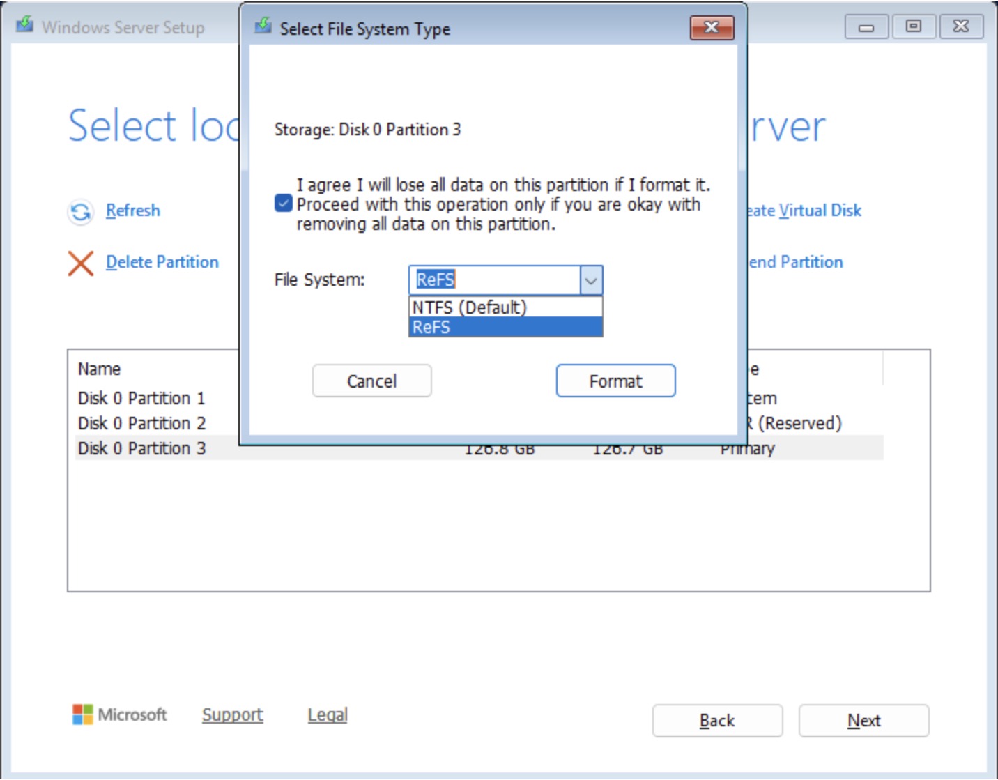 将系统盘格式化为 ReFS 格式