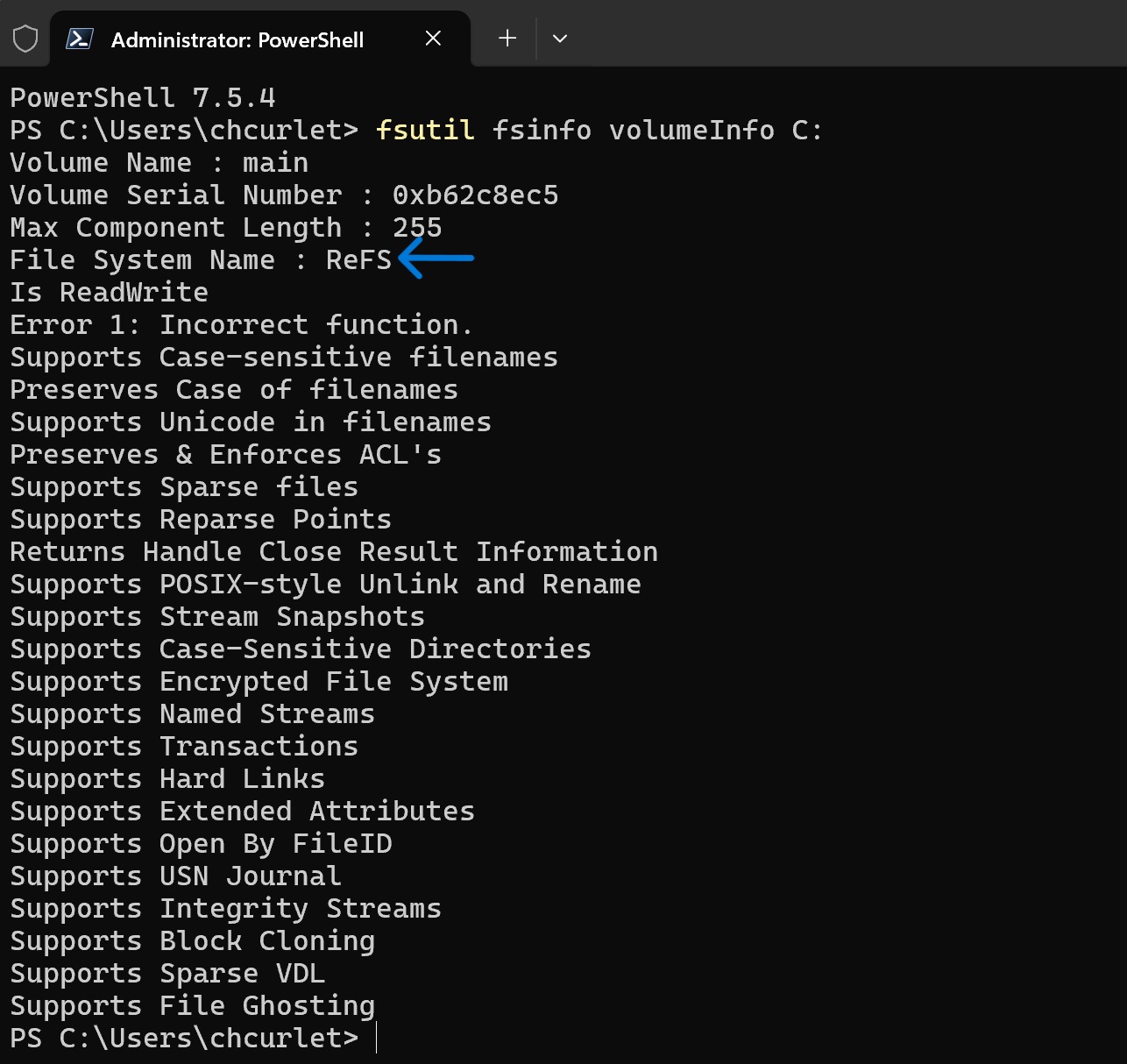 查看 C: 盘文件系统格式